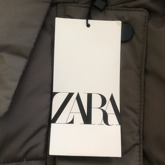 Zara HOODED QUILTED JACKET Dark Khaki M - Picture 8 of 15